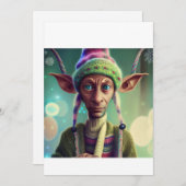 Alien Kerstmis Elf Gift. T-shirt Feestdagenkaart (Voorkant / Achterkant)