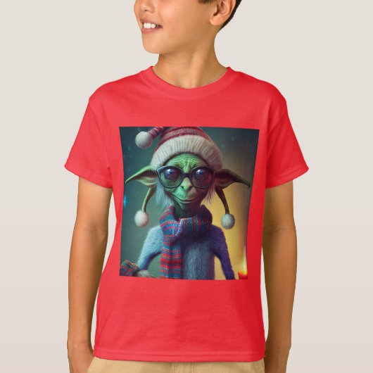 Alien Kerstmis Hippie Elf Gift. T-shirt (Voorkant)