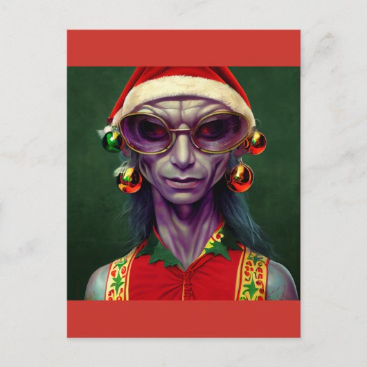 Alien Kerstmis Hippie Elf Gift. T-shirt Briefkaart (Voorkant)