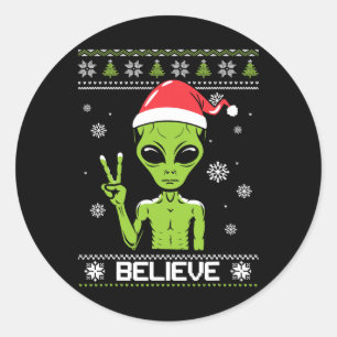 Alien Kersttrui Geloof Grappige Xmas Alien S Ronde Sticker