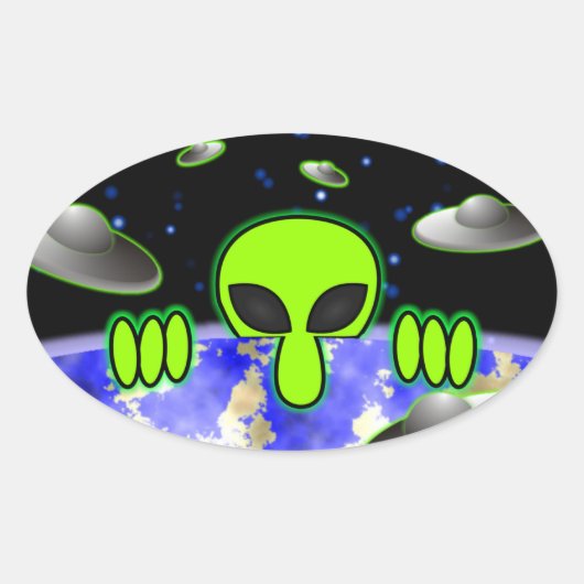 Alien Kilroy Ovale Sticker (Voorkant)