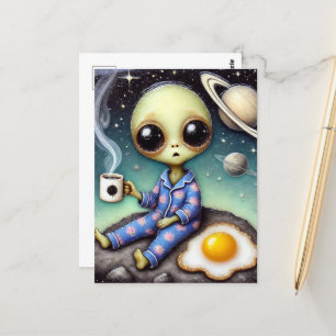 Alien koffie met ei en koffie briefkaart