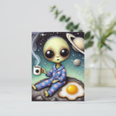Alien koffie met ei en koffie briefkaart (Staand voorkant)