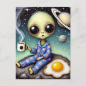 Alien koffie met ei en koffie briefkaart (Voorkant)