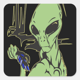 Alien kruit over dode vogel vierkante sticker