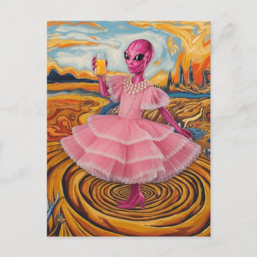 Alien Lady in Roze met Oranje Juice Briefkaart (Voorkant)