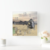 Alien Lander Vierkante Klok (Huis)