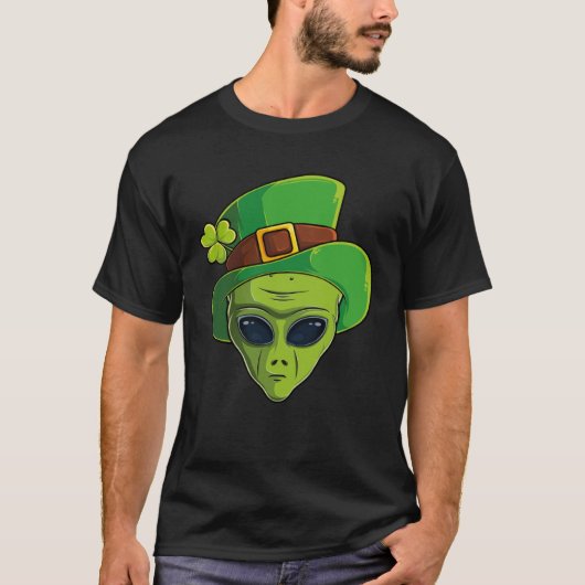 Alien Leprechaun St Patrick's Day Ierse Shamrock M T-shirt (Voorkant)
