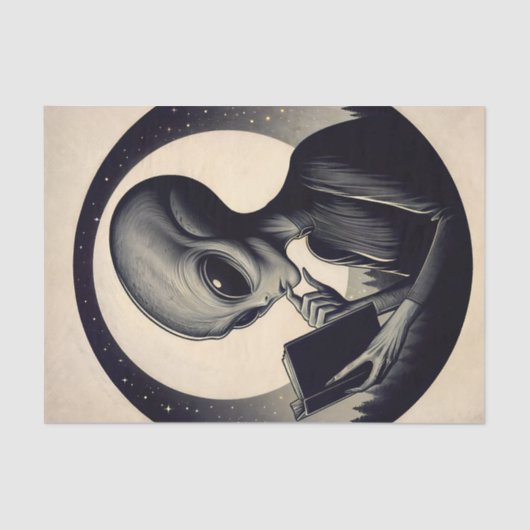 Alien lezen boek  kunst tissuepapier (Voorkant)