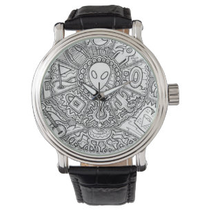 Alien Mandala Zwart-wit Horloge