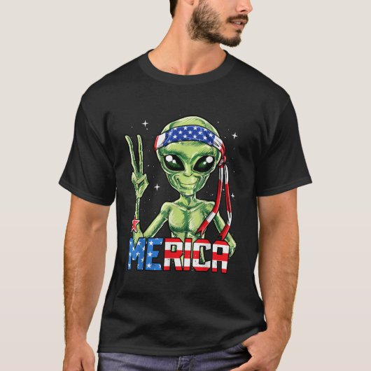 Alien Merica 4 juillet Tshirt Hommes Drapeau améri (Devant)