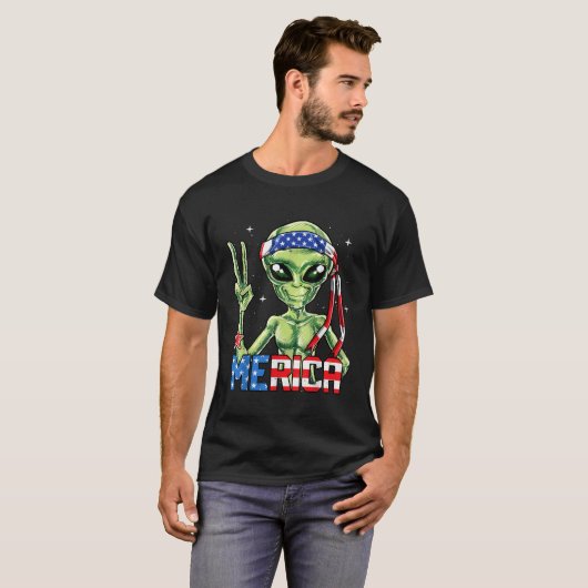 Alien Merica 4 juillet Tshirt Hommes Drapeau améri (Devant entier)