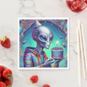Alien met verjaardagstaart servet (Insitu)