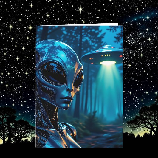 Alien Metallic Futuristic Forest Scene Verjaardag Kaart