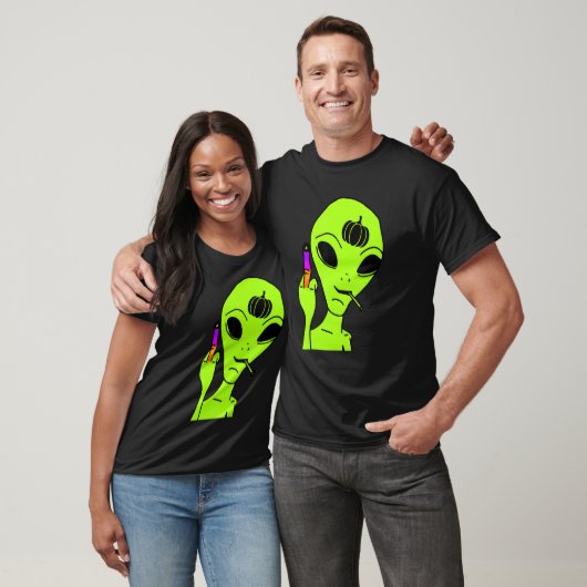 Alien Middenvinger Lazy Halloween Kostuum UFO PU T-shirt (Unisex)