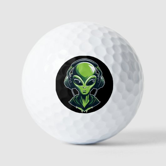 Alien mit Kopfhörern – Minimalistisches Techno & R Golfballen (Voorkant)