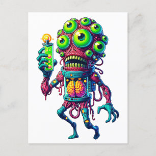 Alien Monster Creatie met Elektrisch Testbuis Uitnodiging Briefkaart