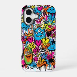 Alien Monster Graffiti Pattern iPhone 16 case Hoesje