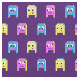 Alien monsters pixel grafisch roze geel blauw stof