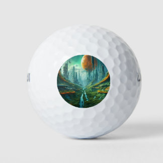 Alien Natuur & Futuristische Stad Surrealistische Golfballen