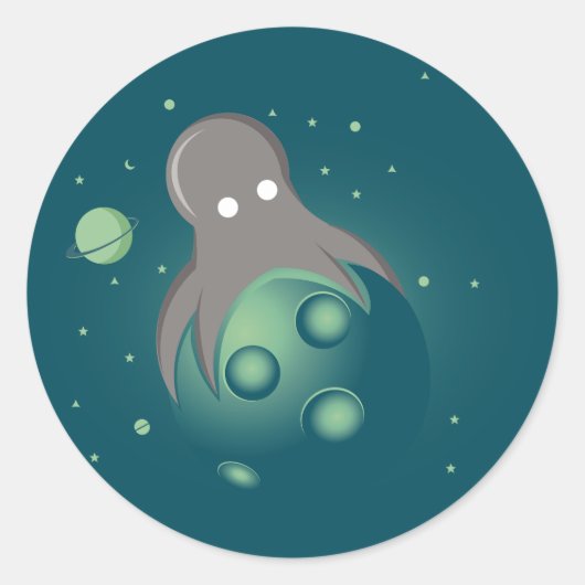 Alien Octopus Ronde Sticker (Voorkant)