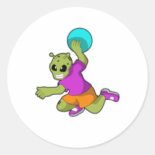Alien op Handballspeler met handbal Ronde Sticker