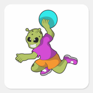 Alien op Handballspeler met handbal Vierkante Sticker
