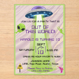 Alien Out of the World Any Age Birthday Acryl Uitnodigingen