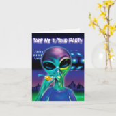 Alien Party-briefkaart - aangepast bericht Kaart (Gele Bloem)