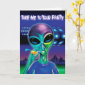 Alien Party wenskaart - aangepast bericht Kaart (Gele Bloem)
