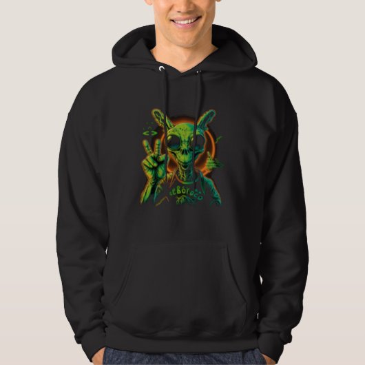 Alien Peace Hand Sign UFO Spaceship Hoodie (Voorkant)