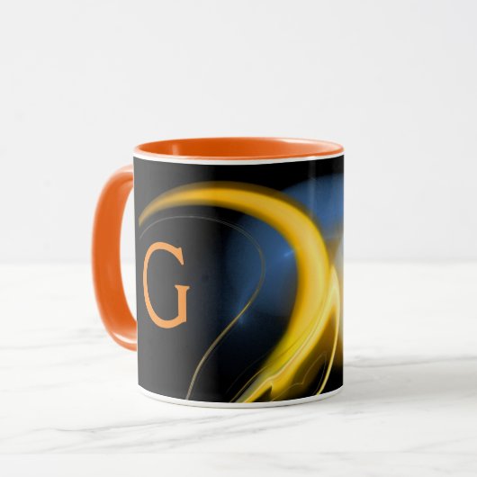 ALIEN PEARL Yellow Oranje Blue Black Fractals Mok (Voorkant links)