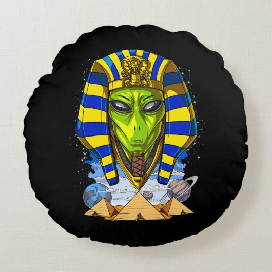 Alien Pharaoh Egypt Tutankhamun Ancient Annunaki Rond Kussen (Voorkant)