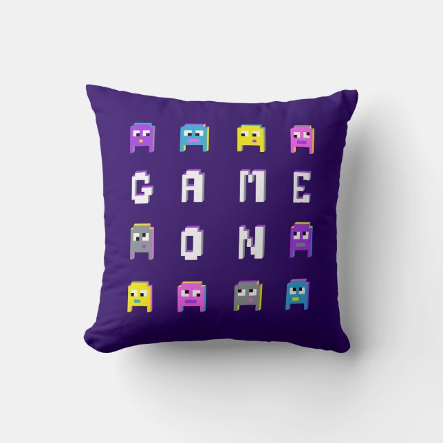 Alien pixels creatures spel op gepersonaliseerde m kussen (Voorkant)