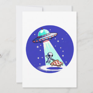 Alien Pizza Abduction - Grappig Pixel Art UFO Desi Feestdagenkaart