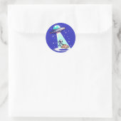 Alien Pizza Abduction - Grappig Pixel Art UFO Desi Ronde Sticker (Tas)