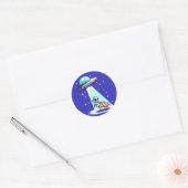 Alien Pizza Abduction - Grappig Pixel Art UFO Desi Ronde Sticker (Envelop)