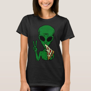 Alien Pizza Eating Peace Fun Space Area-51 Hallowe T-shirt