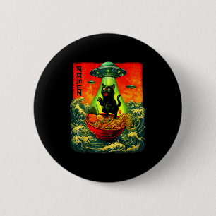 Alien Ramen Kat Ufo Japanse Retro Kunst Cadeaus Ma Ronde Button 5,7 Cm