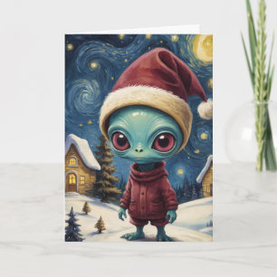 Alien Retro Sterrennacht Christmas gepersonaliseer Kaart