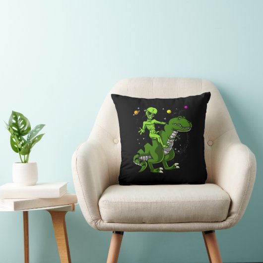 Alien Riding T-Rex Dinosaur Space UFO Kussen (Stoel)