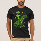 Alien Riding T-Rex Dinosaur Space UFO T-shirt (Voorkant)
