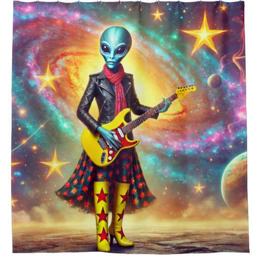 Alien Rockstar Douchegordijn (Voorkant)