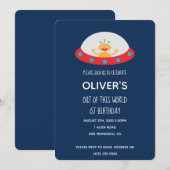 Alien ruimtevaartuig verjaardagsuitnodiging kaart (Voorkant / Achterkant)