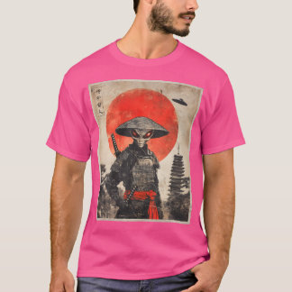 Alien Samurai Ufo Japans  Graphic Ukiyo-E T-shirt