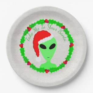 Alien Santa Holly Wreath Festive Holiday Party Papieren Bordje