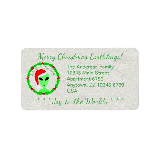 Alien Santa Holly Wreath Funny Kerstontwerp Etiket (Voorkant)