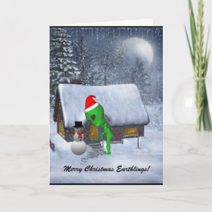 Alien Santa ontmoet Snowman Wenskaart Feestdagen Kaart