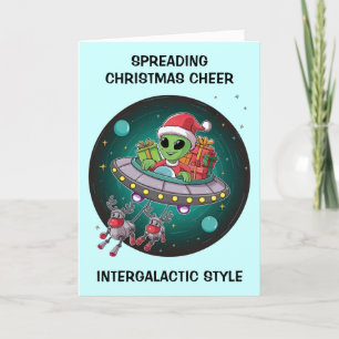 Alien Santa tijdens UFO-kerst Feestdagen Kaart