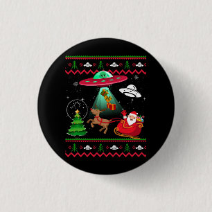 Alien Santa UFO ontvoering lelijke kerst trui S Ronde Button 3,2 Cm